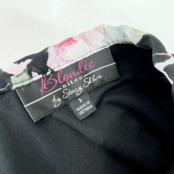 Blondie Nites by Stacy Sklar Skirt Women 1 Black Floral Print Midi A-Line Clean - Picture 6 of 9